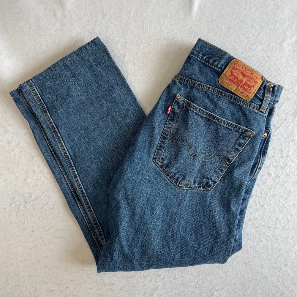 Levi's 505 Regular Fit Jeans Mens 36x34 Blue Denim Straight Leg 100% Cotton